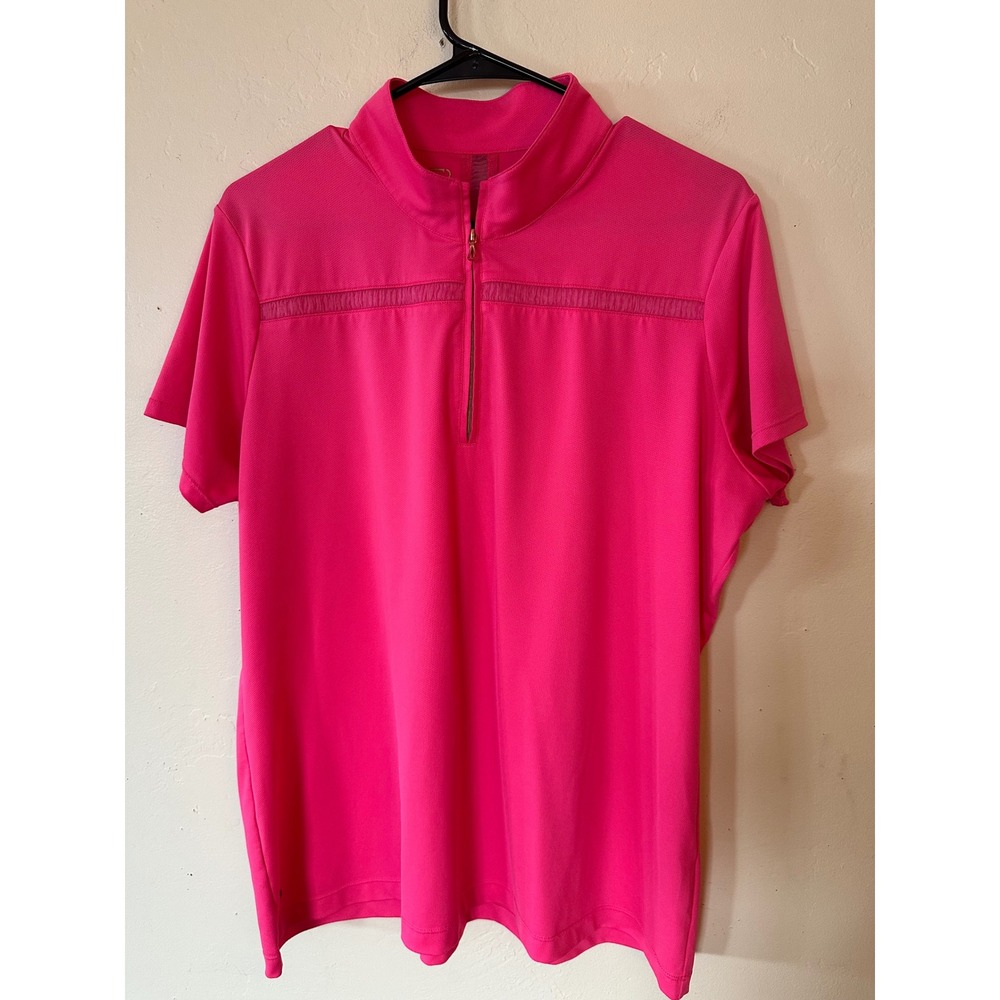 EP New York Womens Golf Polo Shirt Hot Pink Mesh Trim 1/4 Zip Top XL F